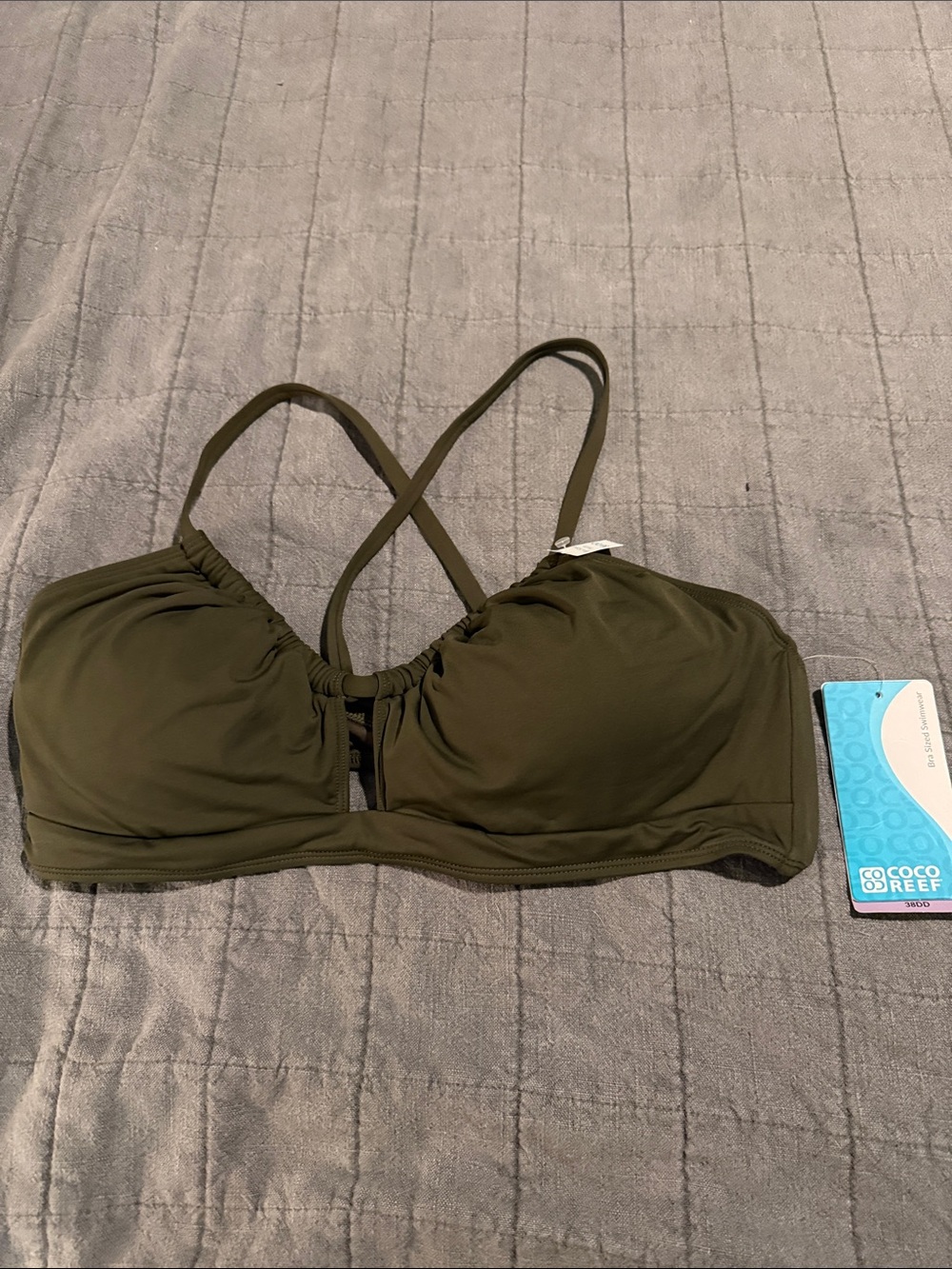 38 DD Coco Reef Olive Cross-Strap Bikini Top